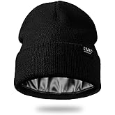 Satin Lined Winter Beanie Hats for Women Unisex Cotton Knitted Cuffed Knit Hat with Silky Lining Slouchy Skull Cap