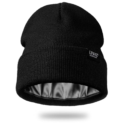 Satin Lined Winter Beanie Hats for Women Unisex Cotton Knitted
