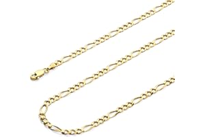 Wellingsale 14K Solid Gold Light Figaro Chains (Select Options)