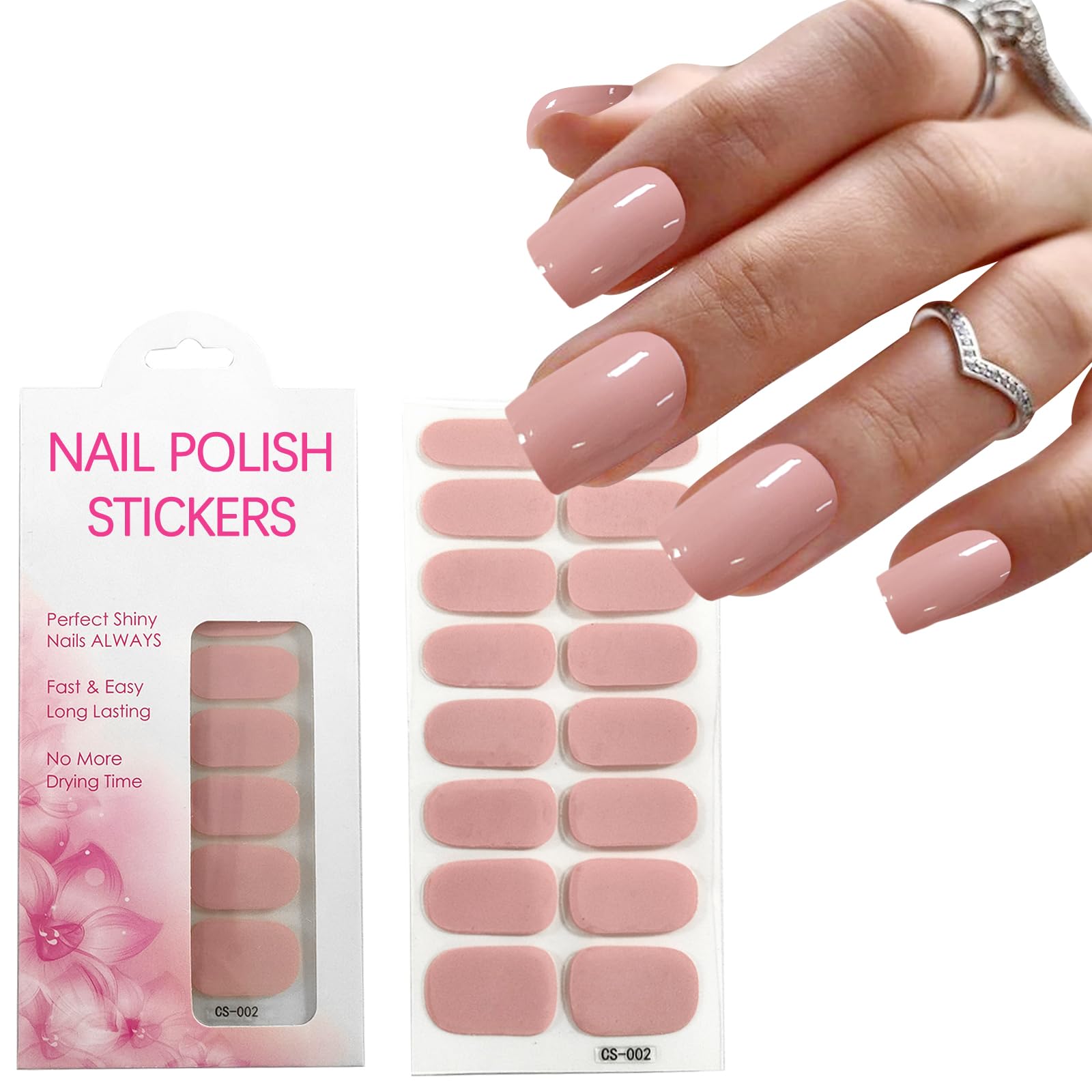 Photo 1 of YOSOMK Gel Nail Stickers, UV Free, Pure Color 16 Nail Wraps for Women, Pink Long Lasting Gel Nails Strips, Includes 1 Nails File, 1 Wooden Stick and 2 Prep Pad