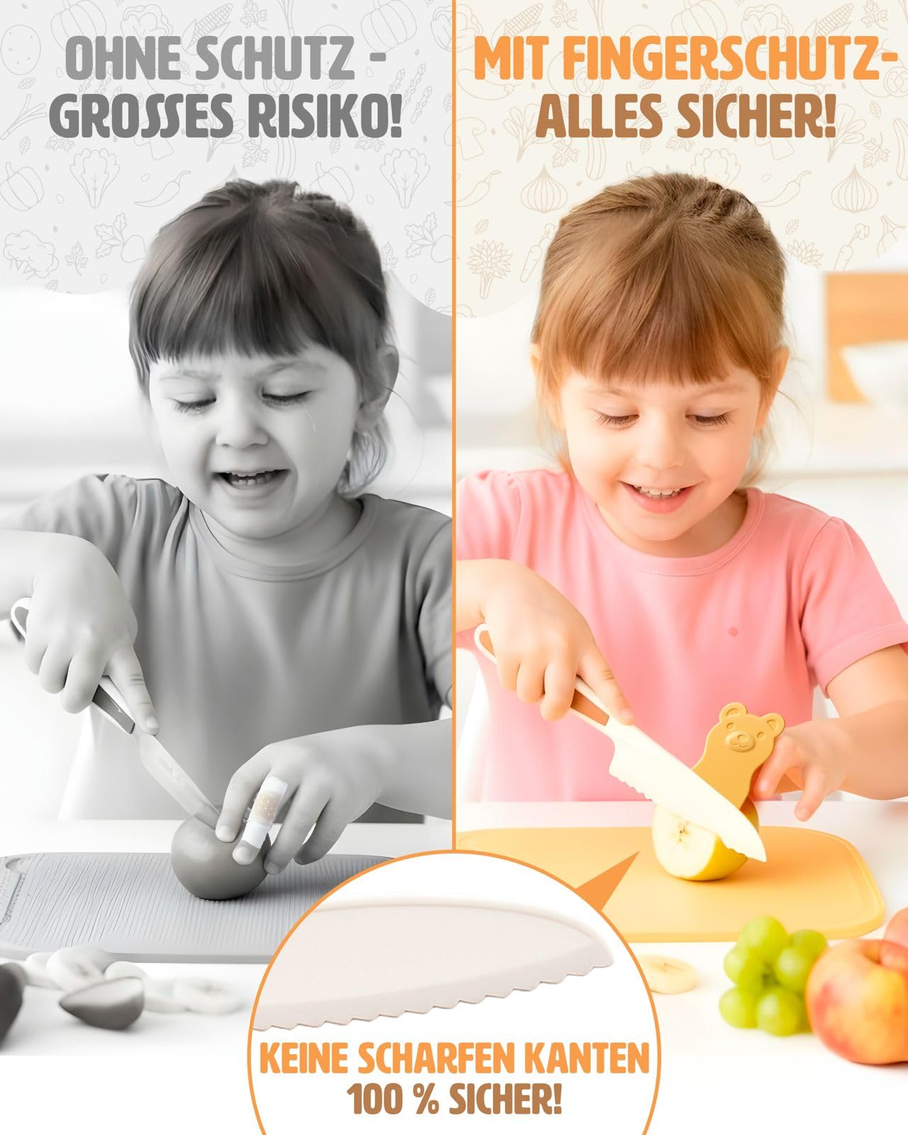 Kindermesser Set ab 3 Jahren [EXTRA SICHER] – Kindermesser ab 3 Jahre inkl. Fingerschutz & Schneidebrett – BPA frei & Montessori inspiriert – Pastellfarbenes Schneideset für kleine Köche Kinder Messer 3