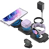 Pocket Wireless Charger for Samsung Android Phone, Foldable Travel Wireless Charging Station/Stand Compatible for Samsung S25 Ultra/S24/Z Flip 6/5,Watch Charger for Watch 8/7/Buds Pro3/2(Balck