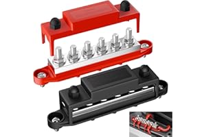 Joinfworld Bus Bar 400A 12V Power Distribution Block 6 x 5/16"(M8) Studs 48V Marine Bus Bar 12 Volt Battery Busbar Copper Ter