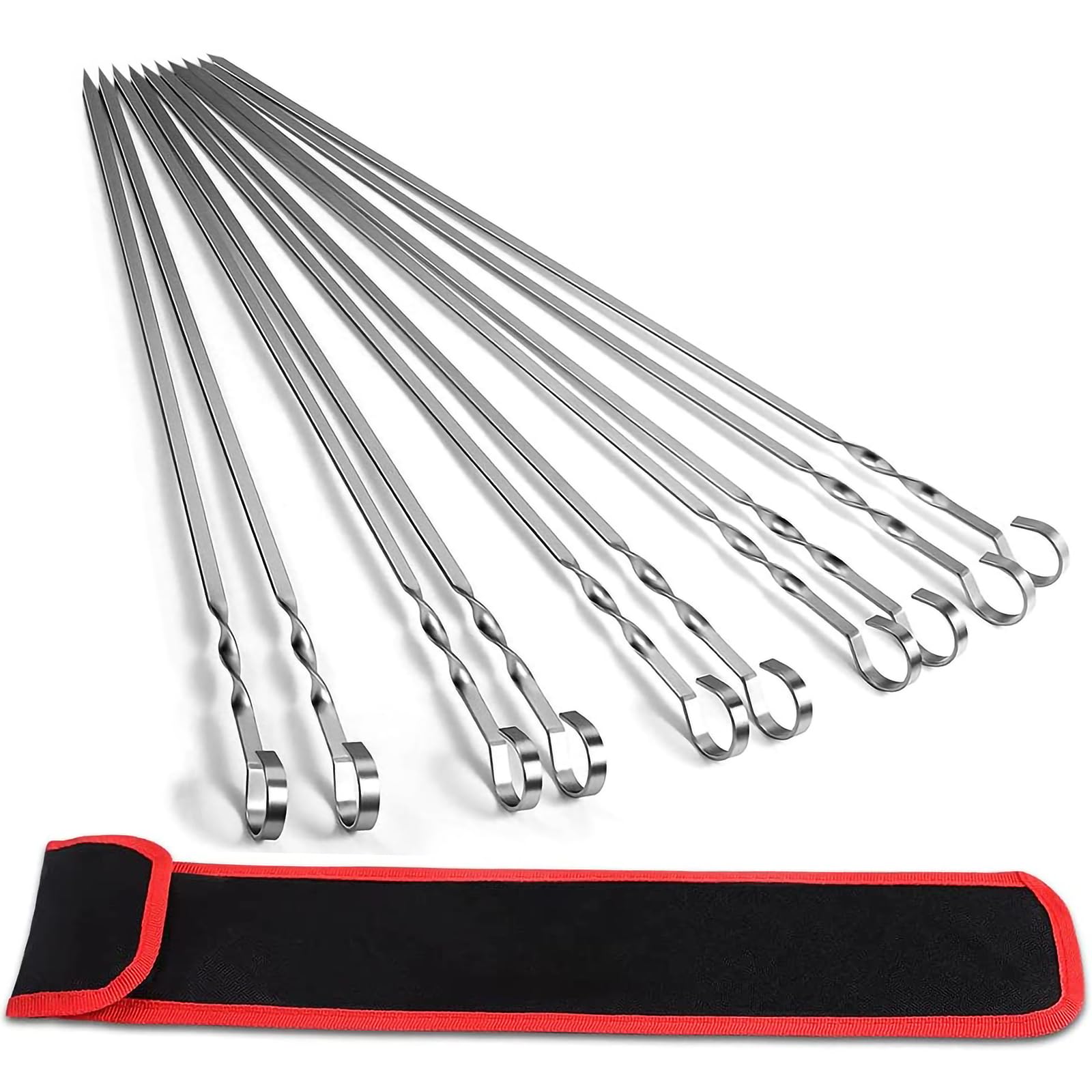 KEYIDO 20 Pcs Premium 304 Stainless Steel Kabob Skewers, 40 cm Long Flat Metal BBQ Barbecue Skewer, Reusable Grilling Skewers with Portable Storage Bag (15.7 inch)