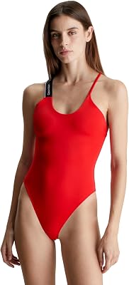 Costume da Bagno Donna One Piece Design Incrociato, Rosso (Cajun Red), M