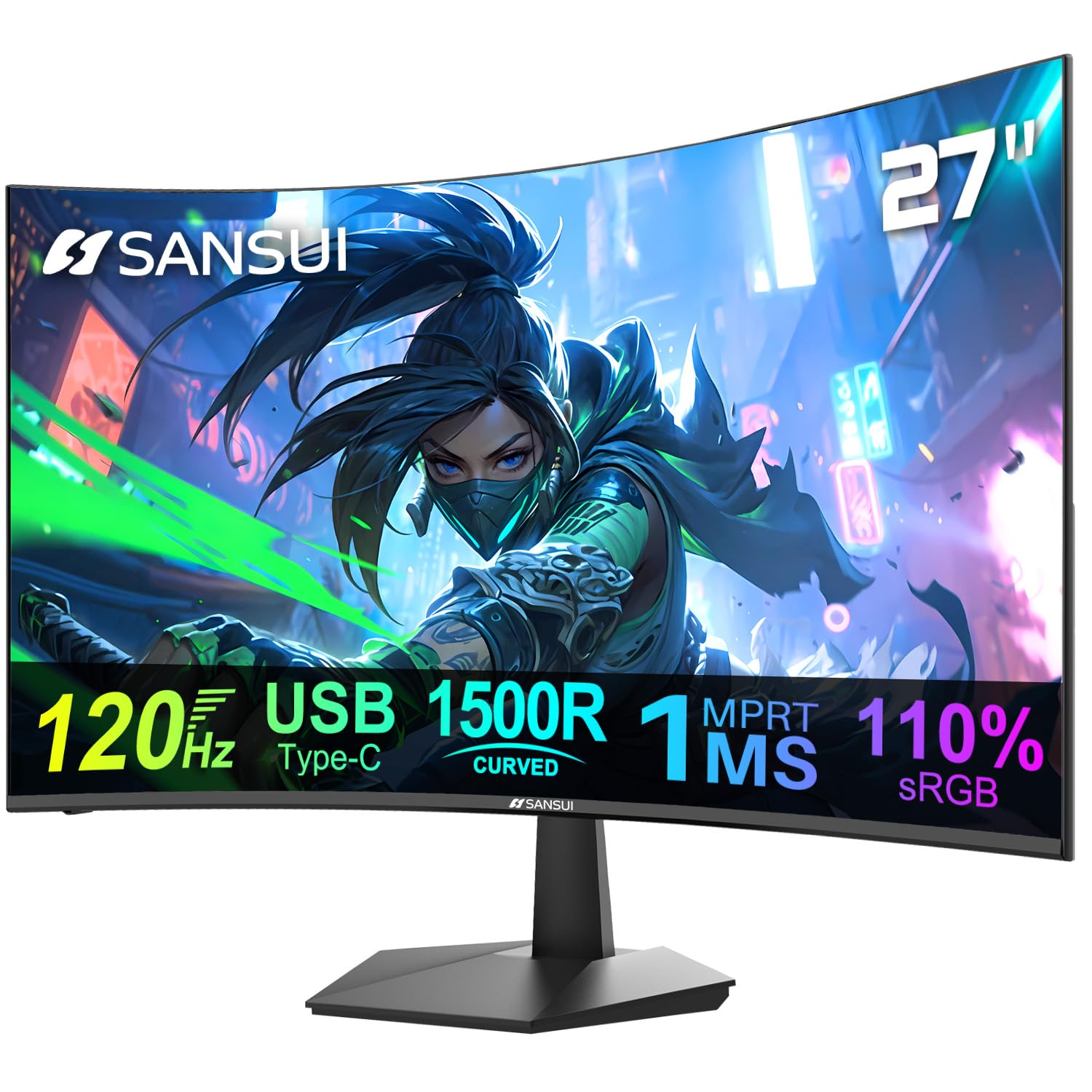Photo 1 of ***SCREEN IS DAMAGED***
SANSUI Curved Monitor 27 inch 120Hz USB Type-C Computer Monitor with Speakers Built in?FHD 1080p?HDR?110% sRGB?1500R?VESA Compatible,for Tablet,Desktop,Laptop and PC Work Gaming