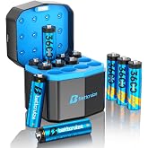 Battcruize 12-Pack AA Lithium Rechargeable Batteries with 12-Slot Charger | 3600mWh 1.5V constant output, 2000+ recharge cycles, azure lithium AA batteries, 12-bay smart fast charger, for daily devices