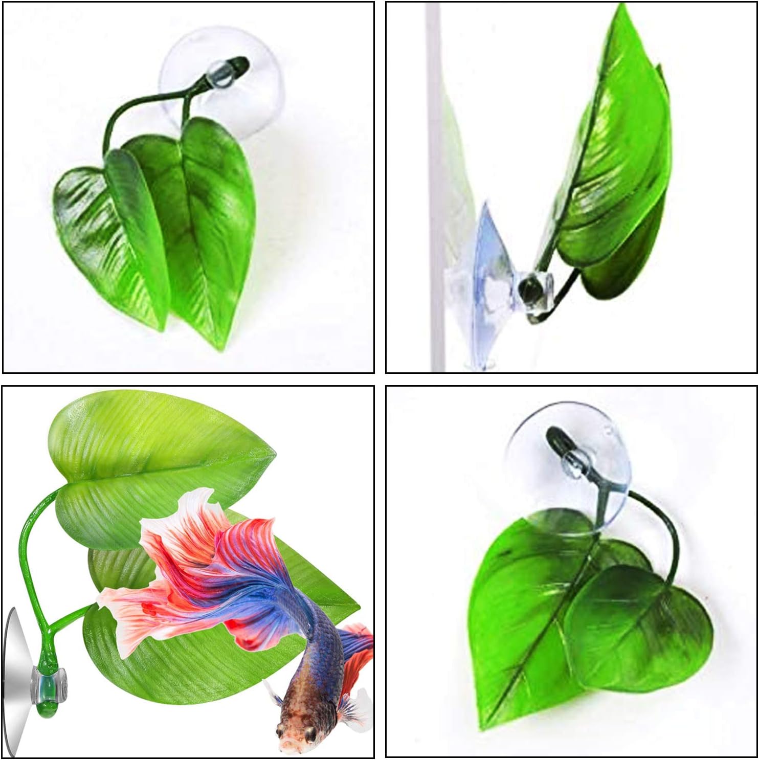 Cayway 9 PCS Betta Bed Leaf Betta Fish Hammock Toys Double Leaf Betta Pad for Fish Tank Decoration Aquarium Air Bubbler Decorations Aquarium Plastic Plant for Betta Habitat - Image 4