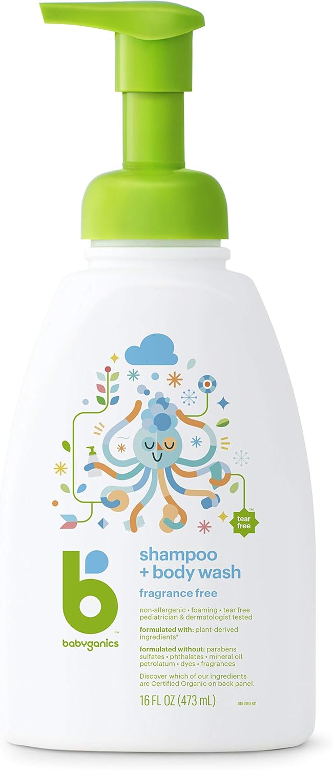 Babyganics Baby Shampoo + Body Wash Pump Bottle, Fragrance Free, 16oz, 3 Pack, Packaging May Vary: Health & Personal Care