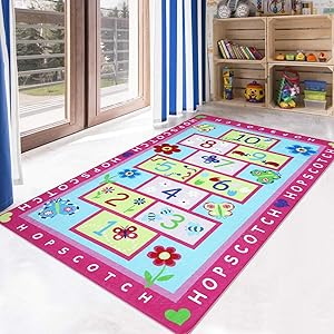LIVEBOX Kids Play Mat,Hopscotch Area Rug Soft Foam Playroom Rug 3' x 5' Non-Slip Childrens Carpet Numbers Educational & Fun Throw Rug for Living Room Girls Bedroom Nursery Best Shower Gift