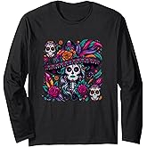 De Los Muertos Women Shirt Day of The Dead Sugar Skull Long Sleeve T-Shirt