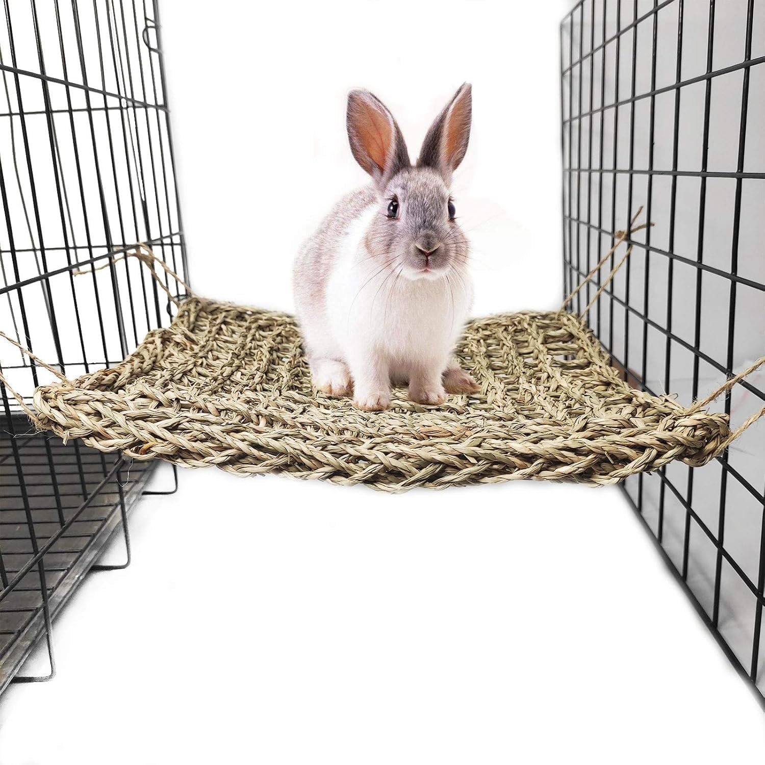Photo 1 of kathson Rabbit Hammock Swing 15.7 x 15.7 inch Rabbit Natural Seagrass Activity Zone Mat Guinea Pig Hammock Bunny Chew Toys for Small Animal Ferret Parakeet Bearded Dragon Chinchilla