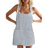 Yousify Womens Casual Denim Dress Summer Striped Overalls Romper Adjustable Straps Sleeveless Jean Dresses with Pockets