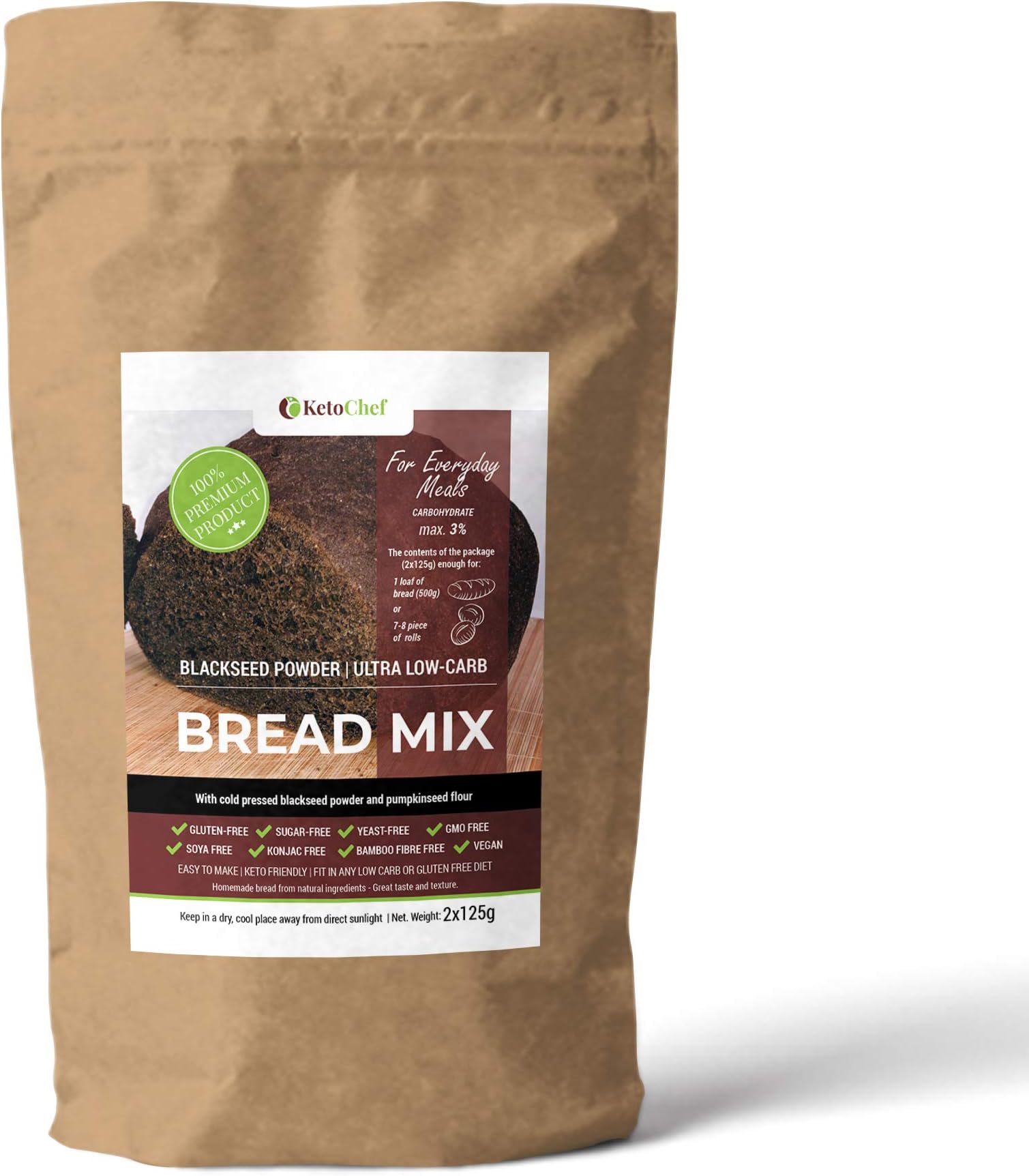 Black Seed Powder Ultra Lowcarb Bread Mix (CH 3%/100g) Perfect for Vegan, Ketogenic or Atkins Diet