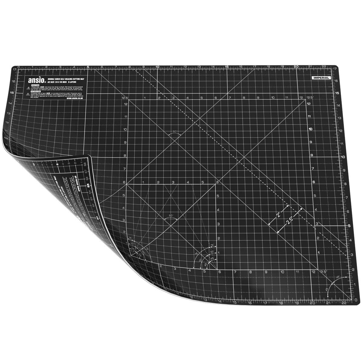 ANSIO Craft Cutting Mat Self Healing A2 Double Sided 5 Layers - Quilting, Sewing, Scrapbooking, Fabric & Papercraft - Imperial/Metric 22.5 Inch x 17 Inch / 59cm x 44cm - Black