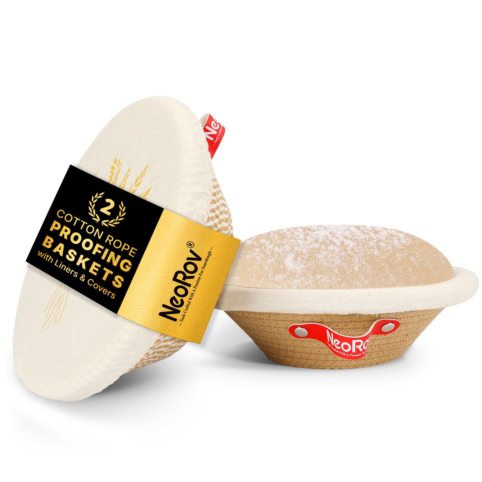 Photo 1 of ***Factory seal***

NeoRov Cotton Rope Proofing Basket Set - 2X Round Sourdough Baskets - Sourdough Proofing Basket & Cloth Cover - Bread Proofing Basket - Sourdough Bread Baking Supplies