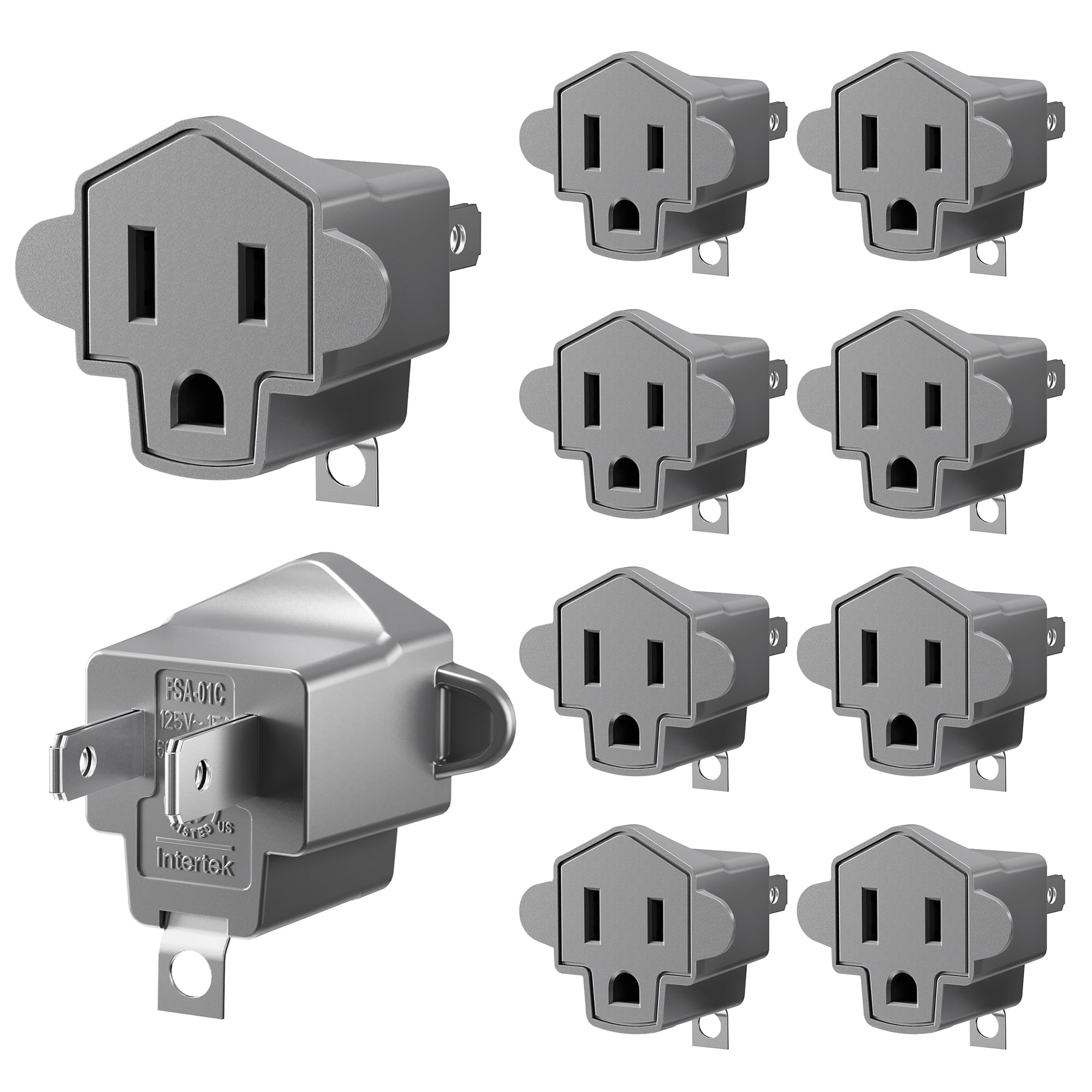 Photo 1 of 2 Prong to 3 Prong Outlet Adapter, ETL Listed 3-2 Prong Adapter, Fire-Retardant (392?) PBT Material, Heavy Duty Wall Plug Adapter for Old Homes, Travel to Japan, Gray (10-Pack)