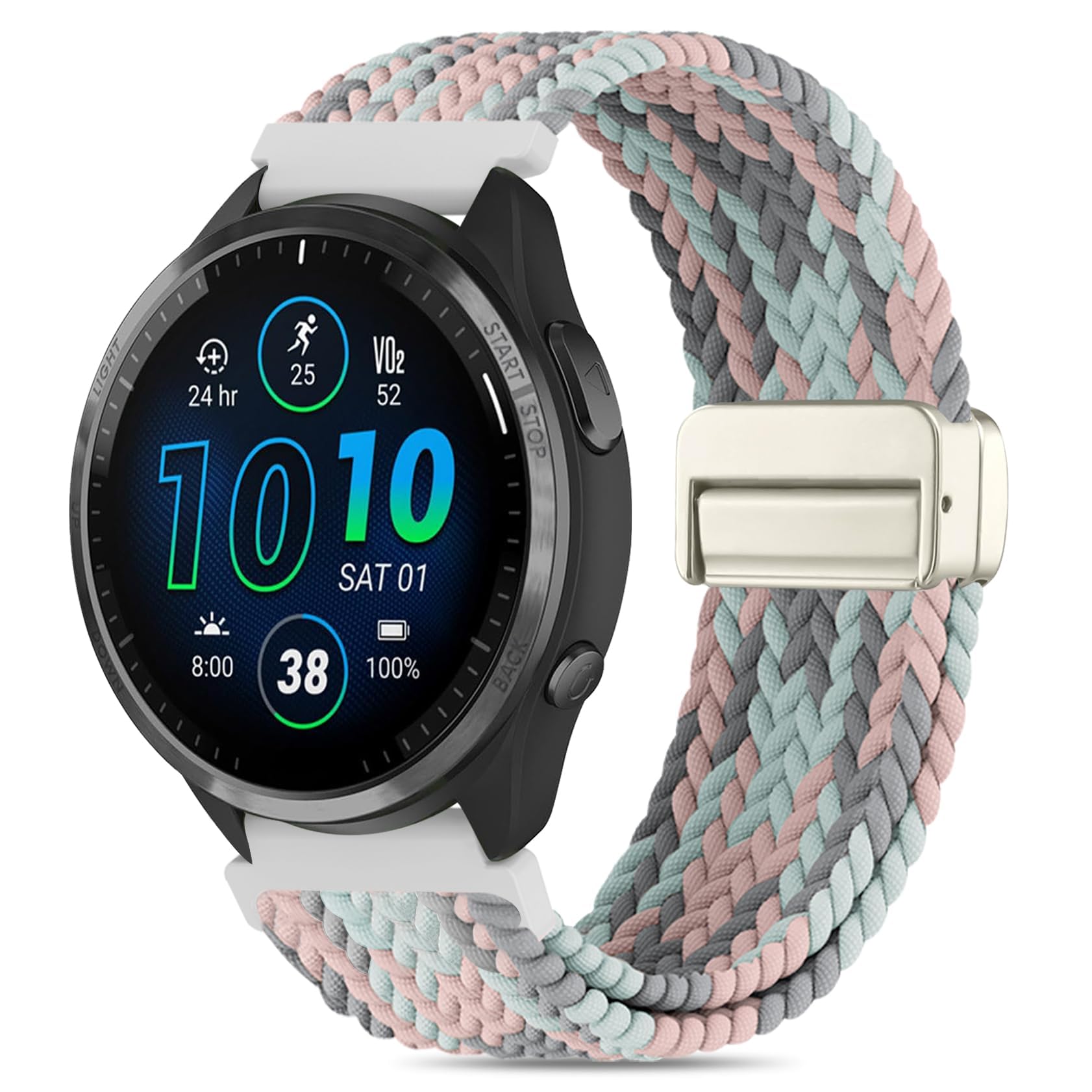 HQzon Nylon Watch Band Compatible with Garmin Forerunner 965/955/945/935/970/fenix5/fenix6, 22mm Braided Magnetic Buckle Strap Suitable Compatible with Garmin Instinct/Instinct2/Instinct3 45mm
