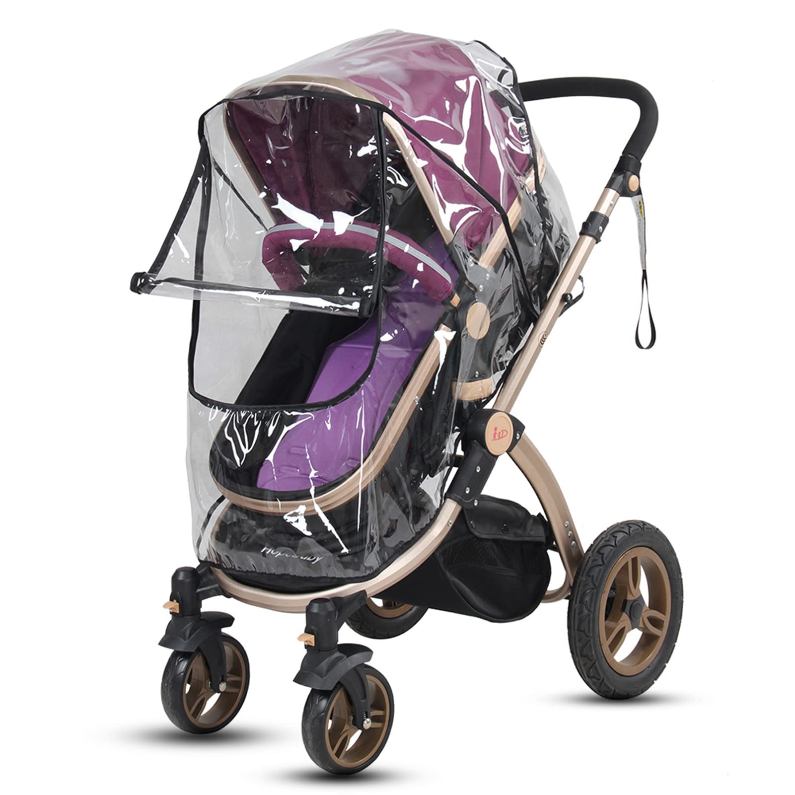 Kafuty Transparent Universal Waterproof Baby Stroller Rain Cover, Pvc, Black, Zipper Window Design