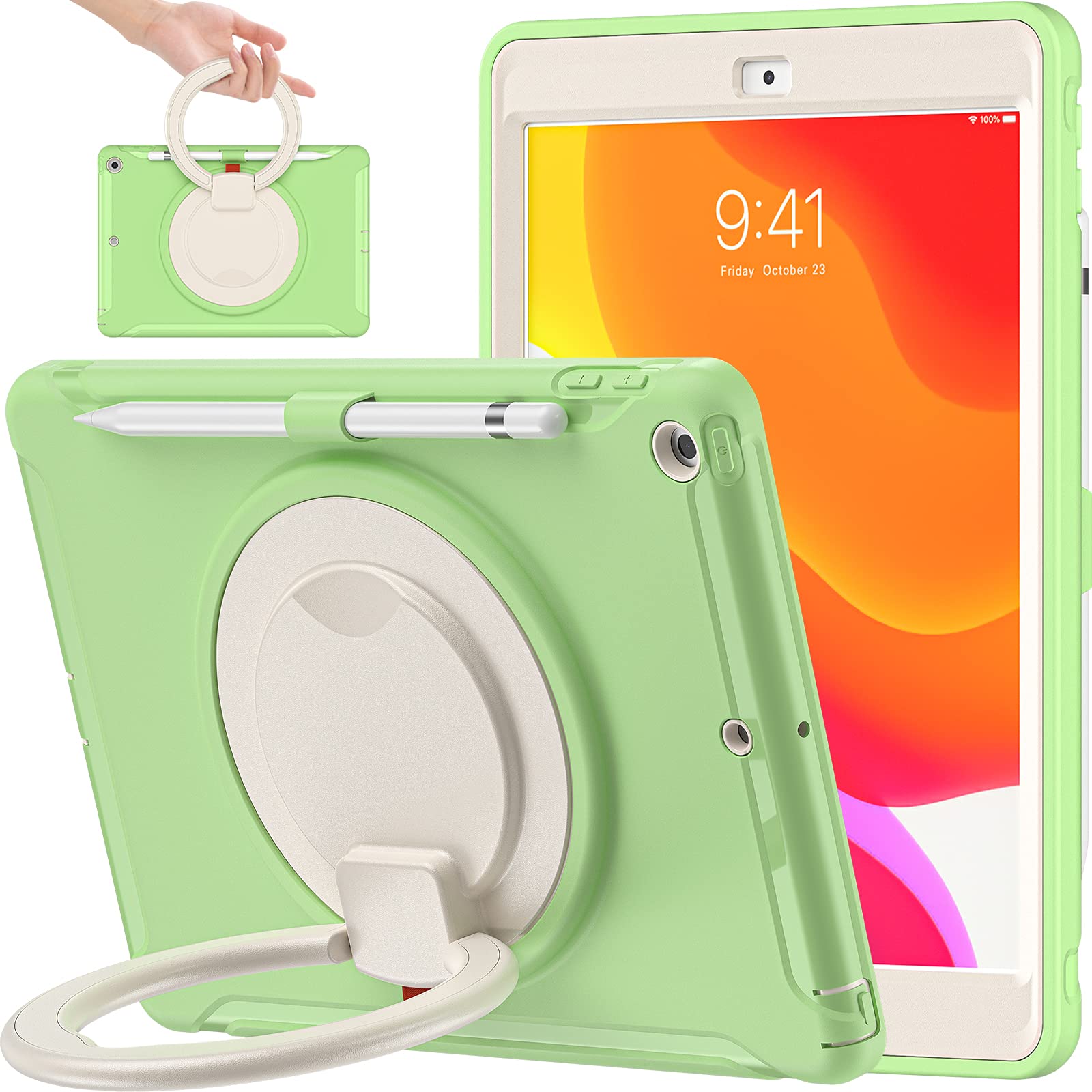 Photo 1 of BATYUE for iPad 9th/ 8th/ 7th Generation Case (iPad 10.2 Case 2021/2020/2019) with Screen Protector,Rugged Case with Rotating Stand/Pencil Holder/Pencil Cap Holder (Matcha Green)