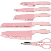 Paris Hilton Kitchen Knife Set, Stainless Steel Blades with Ergonomic Soft Touch Handles and Blade Guards, Chic Pink Design, 11-Piece, Pink