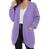 MONNURO Womens Plus Size Open Front Cardigan Waffle Knit Long Sleeve Sweaters Tops Fall Coat Outerwear with Pockets