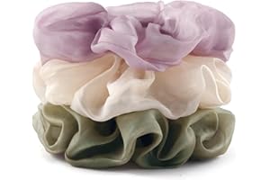 TUCEWP 3Pcs Oversized Scrunchies 6 Inches Beige Purple Green Tulle Scrunchie Extra Large Scrunchies for Women Soft No Damage 