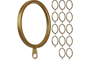 Meriville 14 pcs Gold 1.5-Inch Inner Diameter Metal Flat Curtain Rings with Eyelets, Fits Up to 1 1/4-Inch Rod