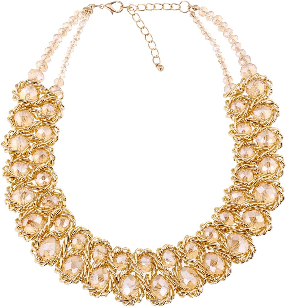 KAYMEN FASHION JEWELLERY Gold-Plated Chains with Crystal Stone Knitting Statement Choker Necklaces for Women