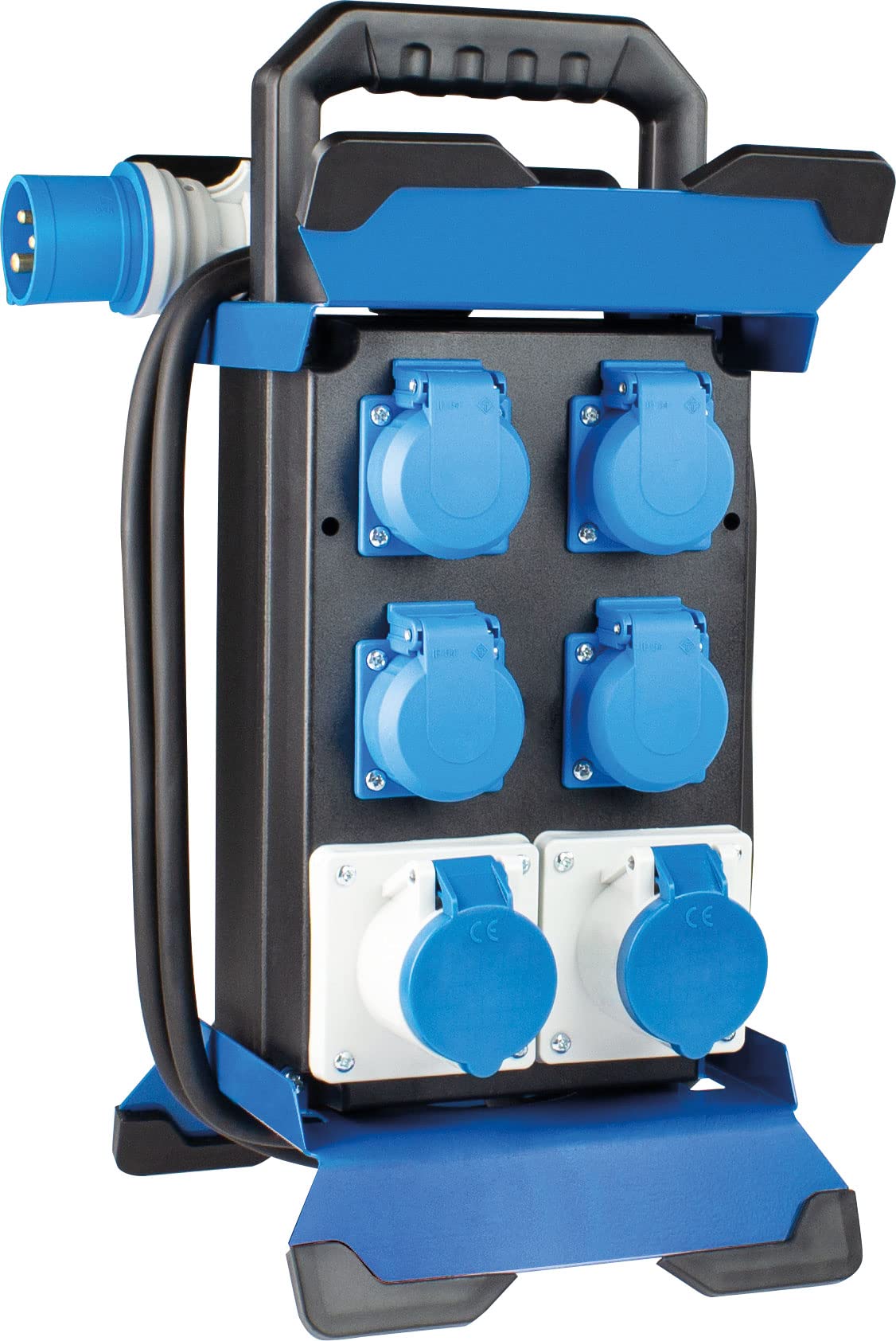 as - Schwabe Portable CEE Power Distributor Stecky 14, CEE Plug + 4 Earthing Contact Sockets + 2 CEE Sockets, Mobile Power Distribution Box, Junction Box for Outdoor Area, IP44, Made in EU, 60869