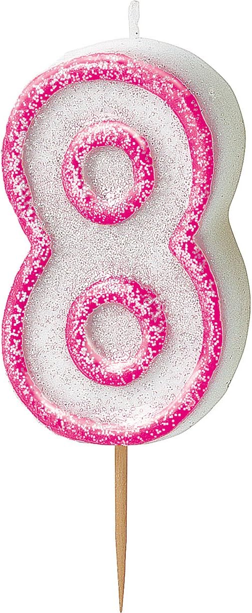 WOW GLITTER PINK 8th Birthday Candle