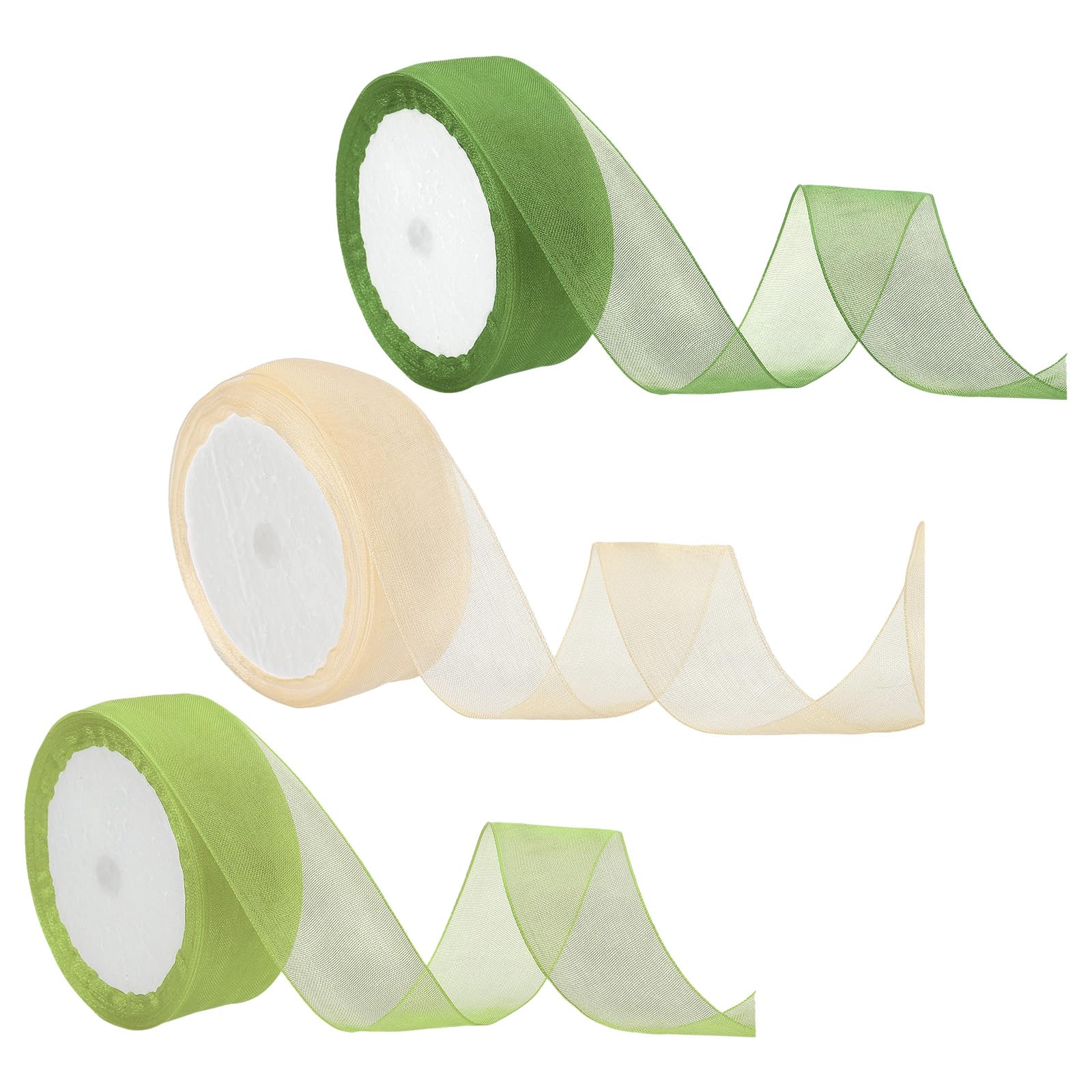 PATIKIL 10 Yd Sheer Organza Ribbon, 3 Roll Chiffon Decoration Fabric for Gift Wrapping, Light Green/Beige/Grass Green