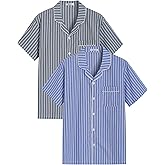 Latuza Men's Button Down Pajama Top 2 Pack Cotton Sleep Shirt