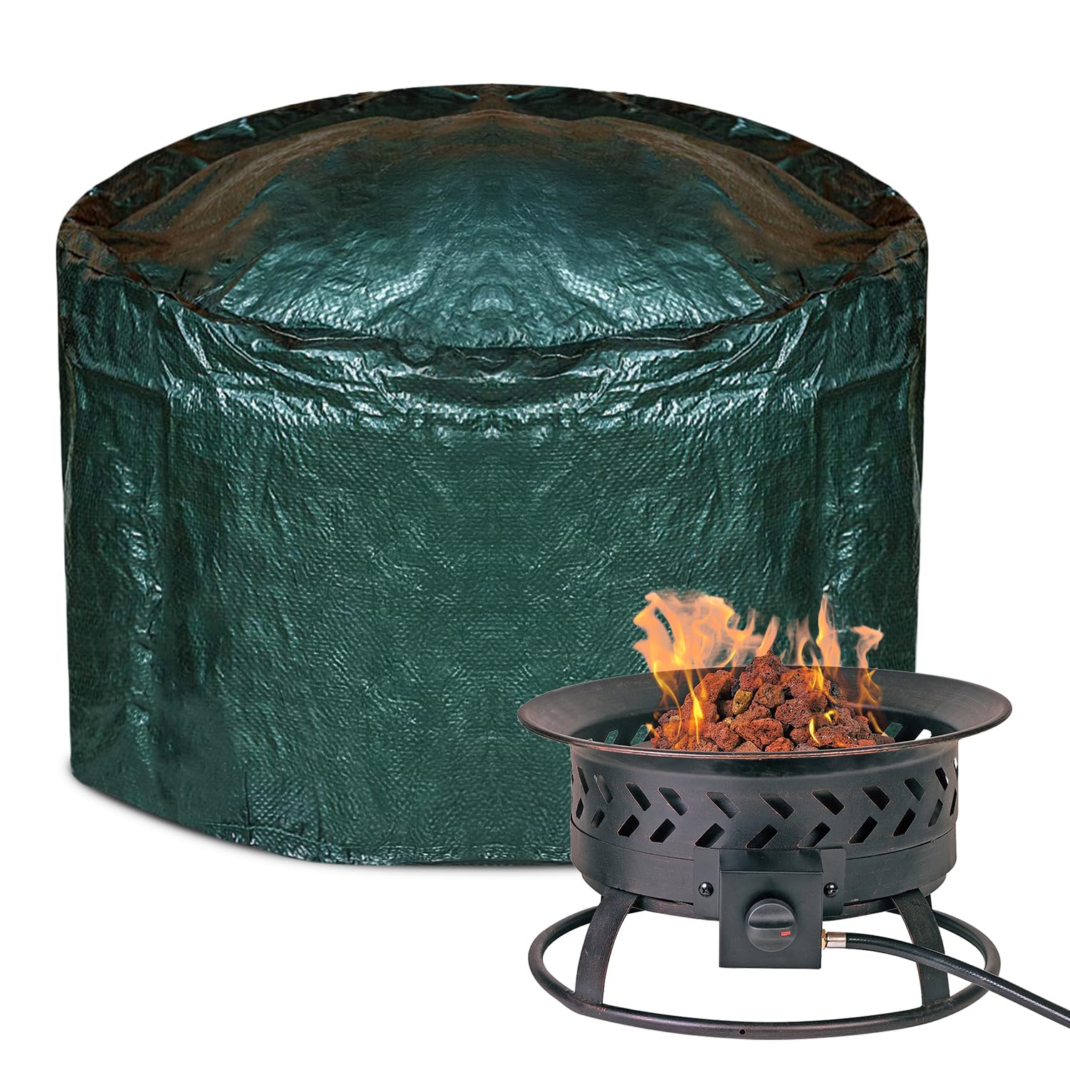 Fire Pit Cover Round Waterproof Fabric Outdoor Firepit Cover Heavy Duty UV Resistant (84 x 50 x 0.5 CM), Patio Fire Table Cover Gas Fire Pit Accessories Fade & Weather Resistant