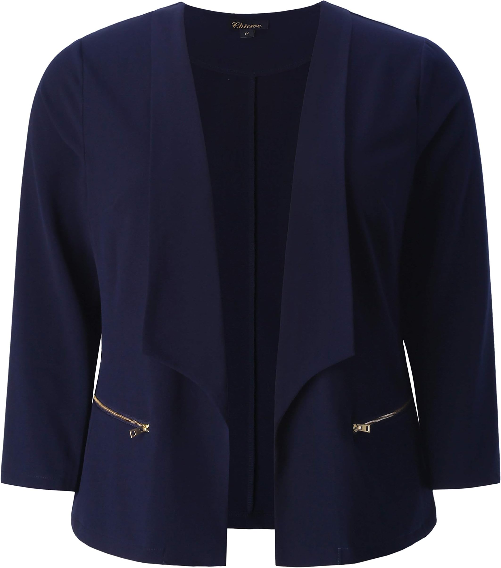 Chicwe Women's Plus Size Stretch Texture Chic Blazer Jacket with Zipper Details
