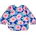 Tiny Twinkle Mess Proof Baby Bib,Waterproof Smock Baby Bib for Eating,Machine Washable Long Sleeve Bib,Baby Led Weaning,Toddler Bib,BLW Supplies(Floral Blue, Small 6-24 Months)