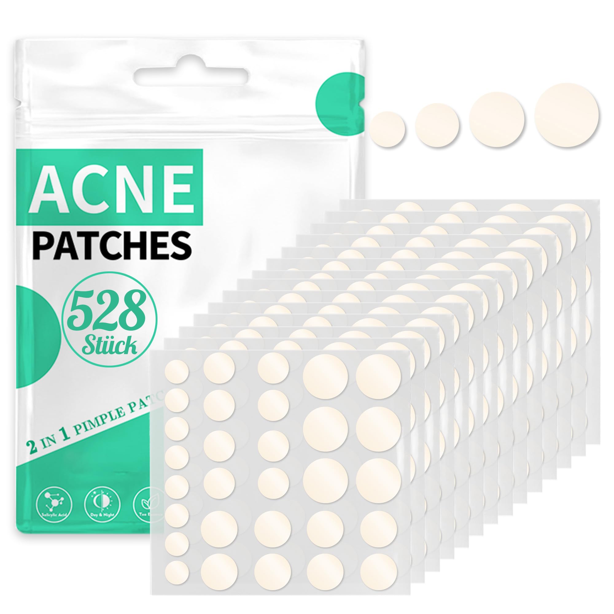 528 Pcs Spots Patches Pimple Patches Hydrocolloid Invisible Dots Spots With Tea Tree & Salicylic Acid Pimple Dots Waterproof and Breathable Acne Patches (528 PCS)