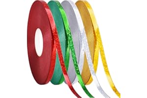 PENDANT OF LUCK Balloon String Assortment, 4 Rolls Curling Ribbon Colorful Christmas Wrap Ribbon for Gift Wrapping Craft Party Decoration 02 Gold,Silver,Red,Green 3/16 Inch