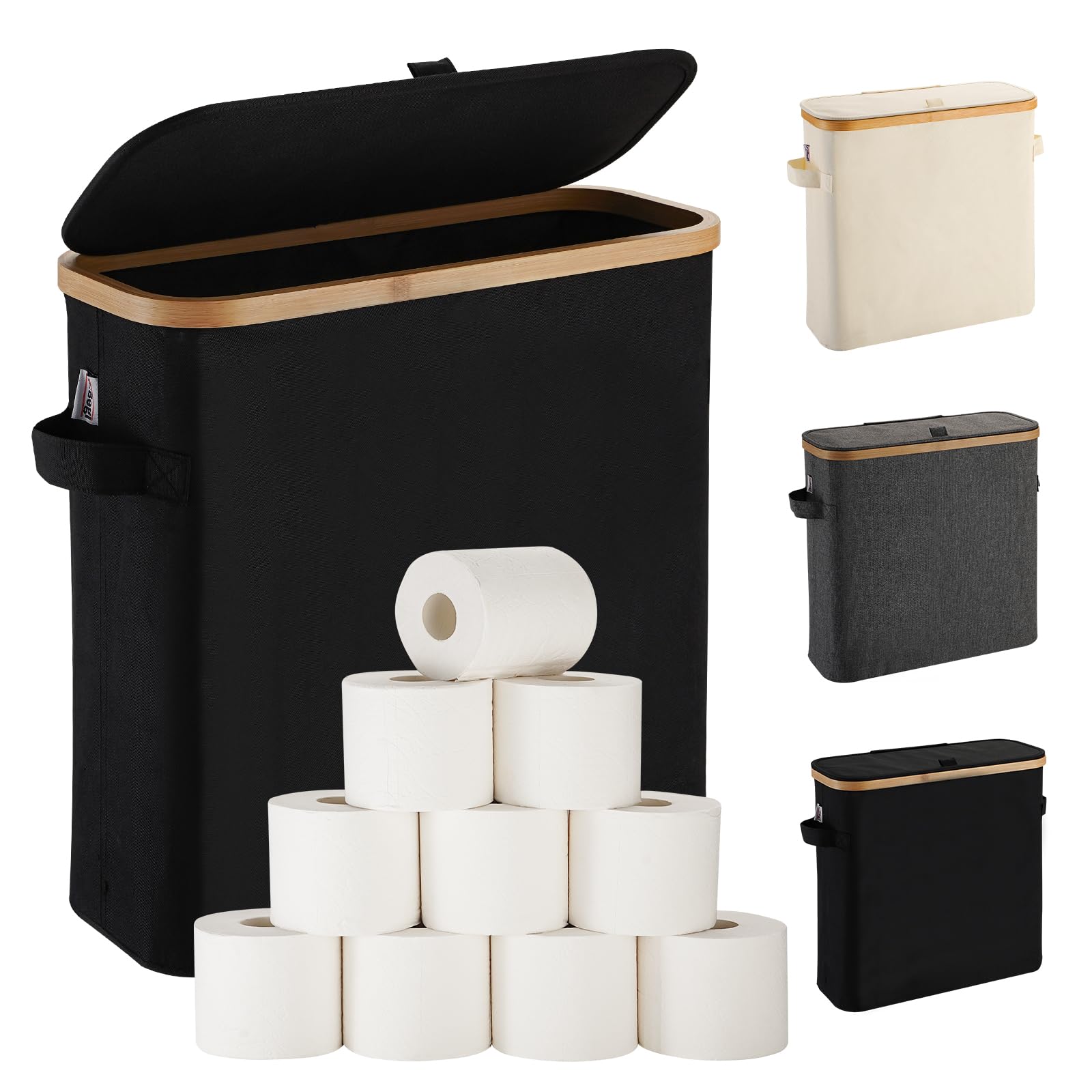 Toilet Paper Storage Basket with Lid for Mega Rolls, Large Bamboo Toilet Paper Organizer Holder ...