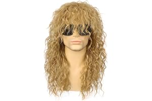 Wallden Hair Blonde 80s Wigs for Men and Women Mullet Rocker Wig Long Blonde Curly Hair Wig Glam Rock-Rocker Wig Perfect for Halloween, Cosplay, DIY Themed Costume Party …