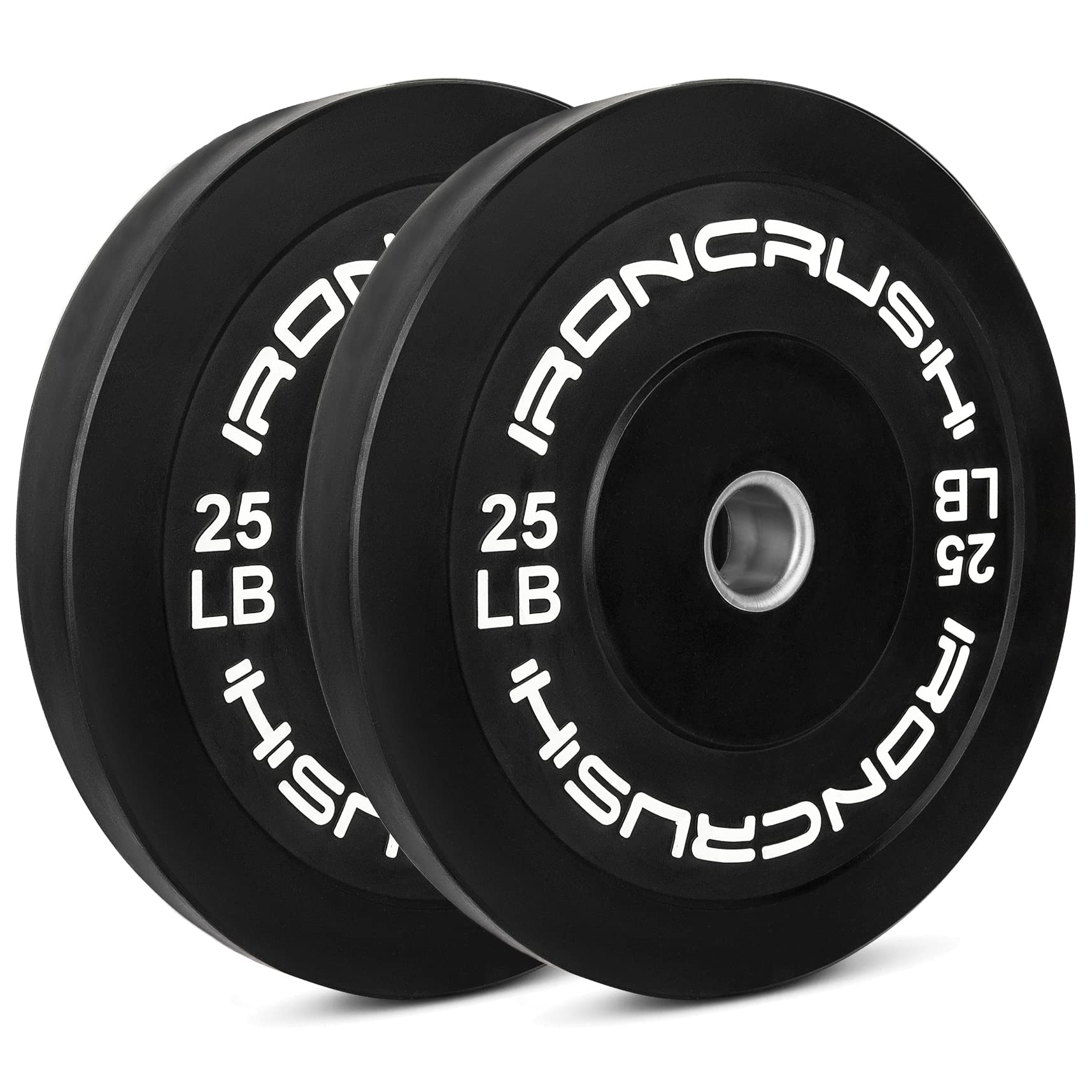 Photo 1 of ***(PARTIAL SET/ MISSING 1)***Iron Crush Olympic Bumper Plates Set - Virgin Rubber Weights for Strength Training - Stainless Steel Inserts, Fits 2" Barbells - Low, Dead Bounce for Safety - 10lb to 45lb - Sold in Pairs (25LBS)