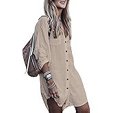 Women’s Swimsuit Cover up,Silky Button Down Shirt Midi Dress Kimono,Summer Bathing Suit Beach Coverups for Women (CP-Aline)