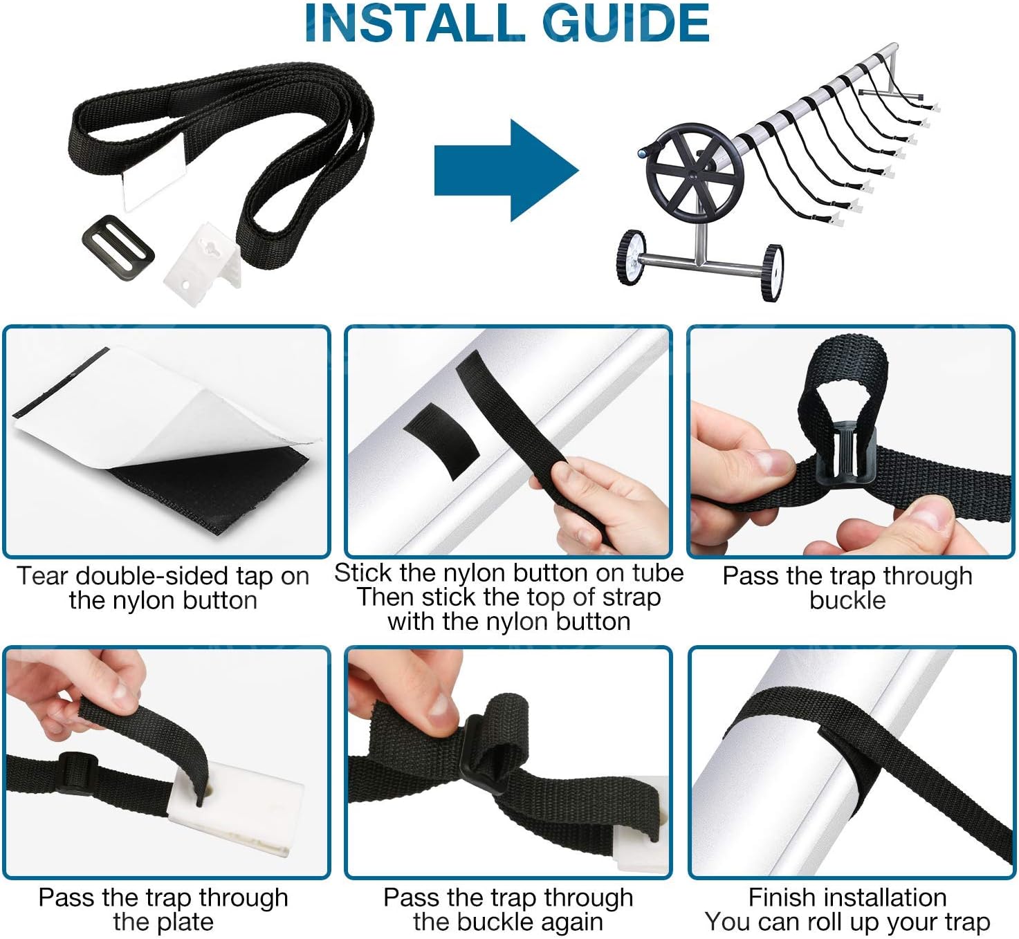 muscccm Pool Solar Cover Reel Attachment Kit, 24 Pcs Pool Solar Cover Reel Straps Solar Blanket Straps Kit for In-ground Swimming Pool : Garden & Outdoor