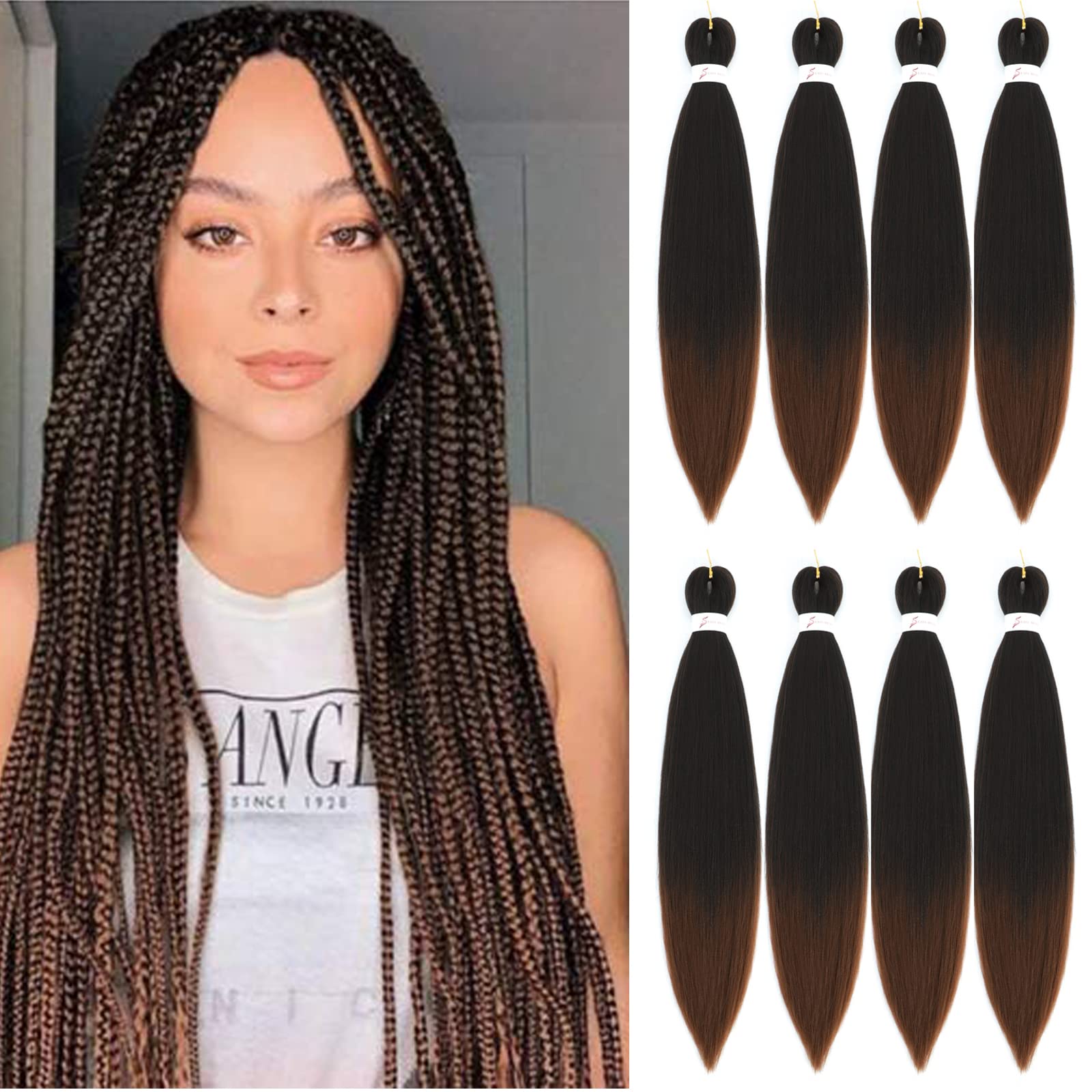 Easy Braid Pre stretched Braiding Hair Extensions - 26 Inch 8Packs Ombre Braiding Hair Soft Yaki Texture Crochet Synthetic Hair for Woman Hot Water Setting Crochet Braiding Hair Extensions (1B/30#) โ image 1