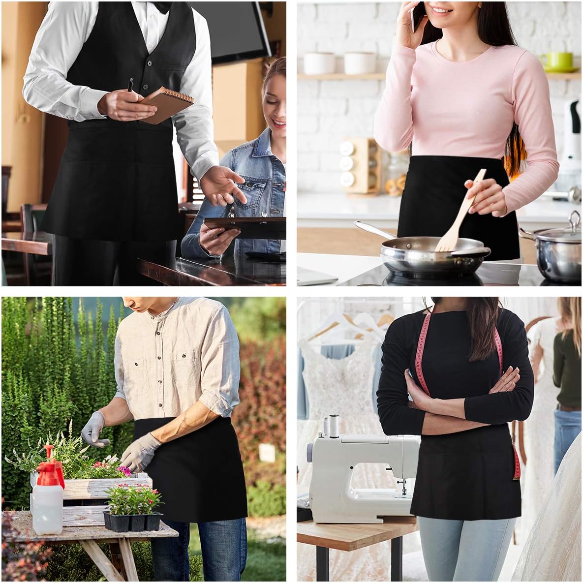 Syntus 3 Pack 3 Pockets 100% Cotton Waitress Waist Apron,11.5-inch Black: Home & Kitchen
