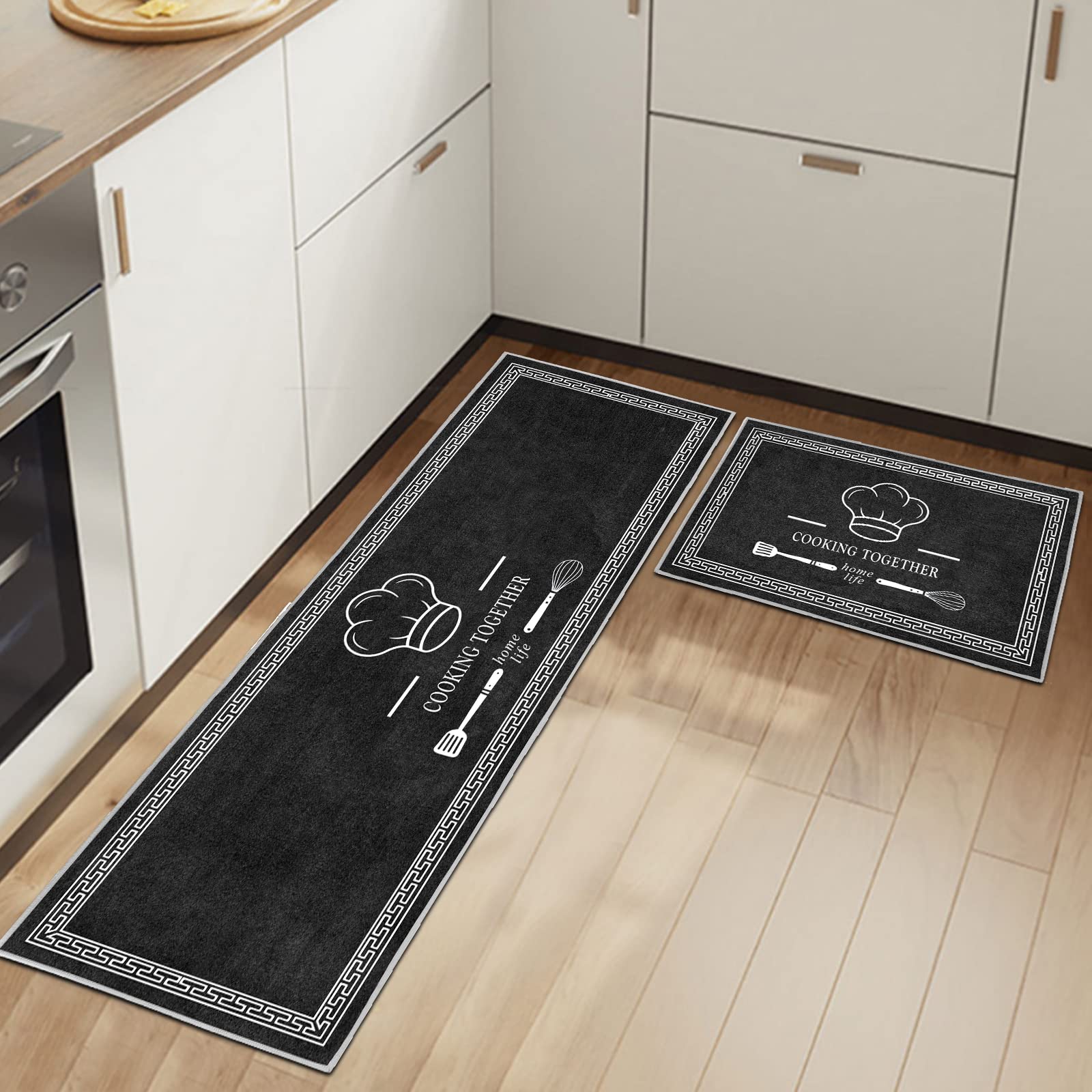 HSGLGNA Kitchen Mats Non slip Washable Kitchen Rugs Doormat Carpet Floor Mat, 2 Piece Kitchen Mats for Home Decoration (Kitchenware A, 40x60+40x120cm)