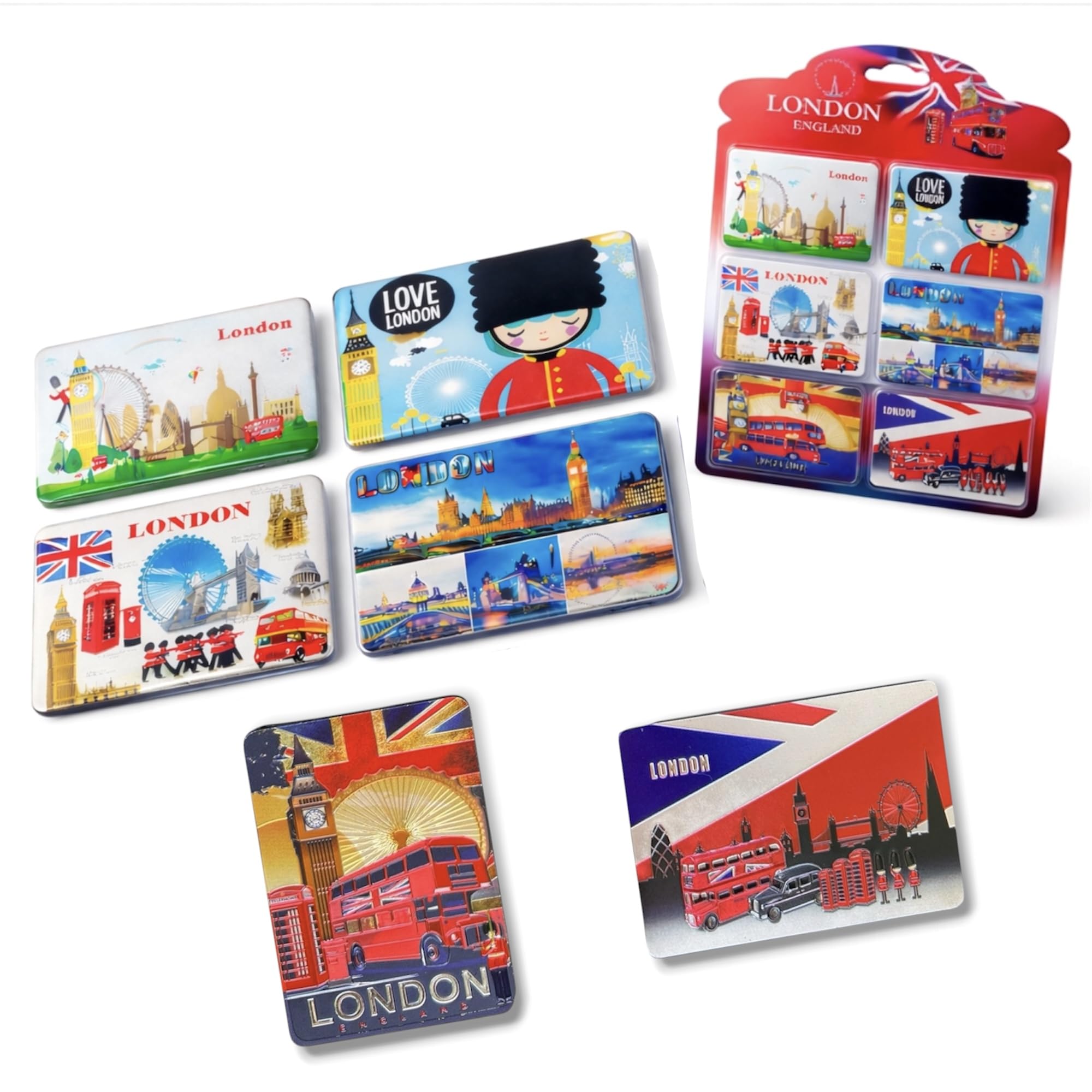 Fridge Magnets 6 London Souvenir Union Jack Flag Picture Magnets British Souvenirs England Iconic Landmarks Metallic Shiny Photo Magnet