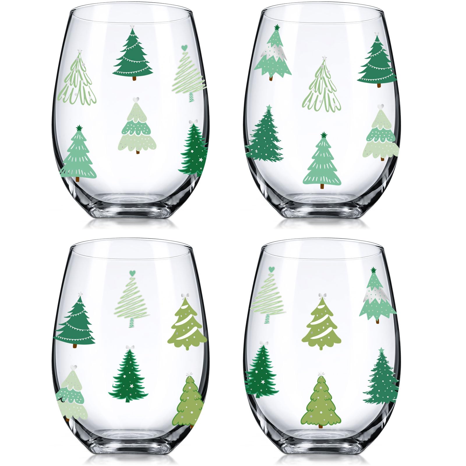 Photo 1 of **PARTIAL SET/check clerk comments**
Umigy 4 Pcs Christmas Stemless Wine Glass Winter Leaf and Berry Drink Glasses 17 oz Wine Glass Funny Xmas Birthday Gifts for Women Men Family Friends(Green,Christmas Tree)