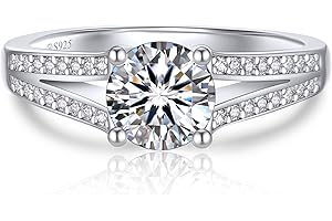 MomentWish Promise Rings for Her, 1Carat Moissanite Wedding Ring, D Color VVS1 Simulated Diamond 925 Sterling Silver Accent R