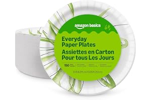 Amazon Basics Everyday Paper Plates, 10 Inch, Disposable, 150 Count, Packaging May Vary